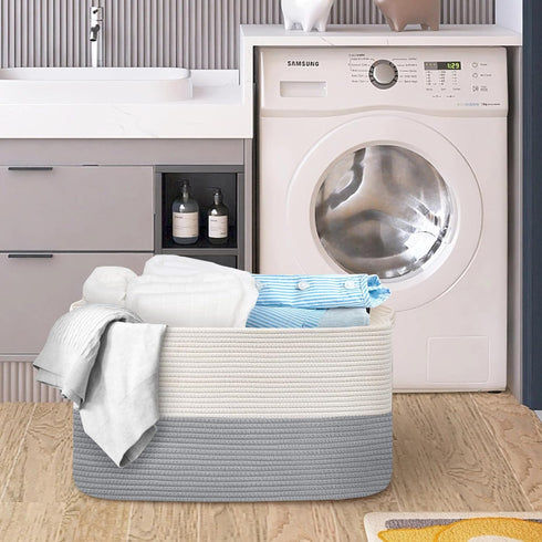 Extra Large Storage Basket, 22.8" X 14.9" X 11.8" Rectangle Woven Cotton Rope Basket for Laundry