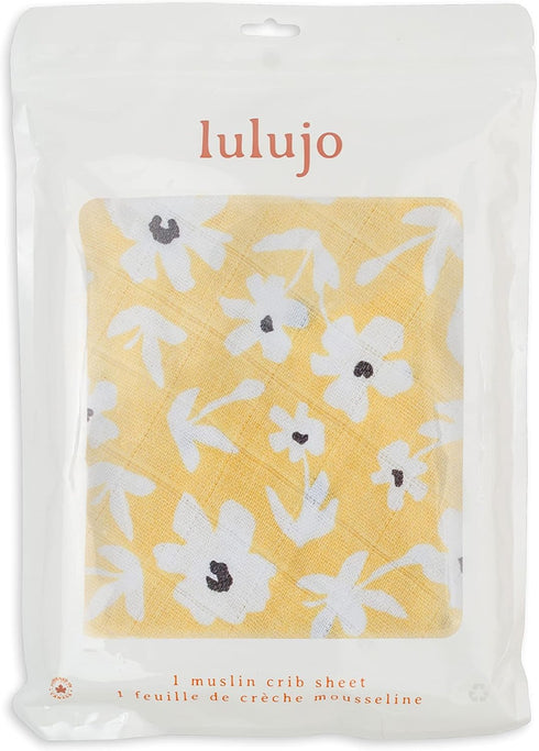 28"x 52", 1 Pack Lulujo Muslin Crib Sheets - Fitted Crib Mattress Sheets for Boys and Girls - (Yellow Wildflower)
