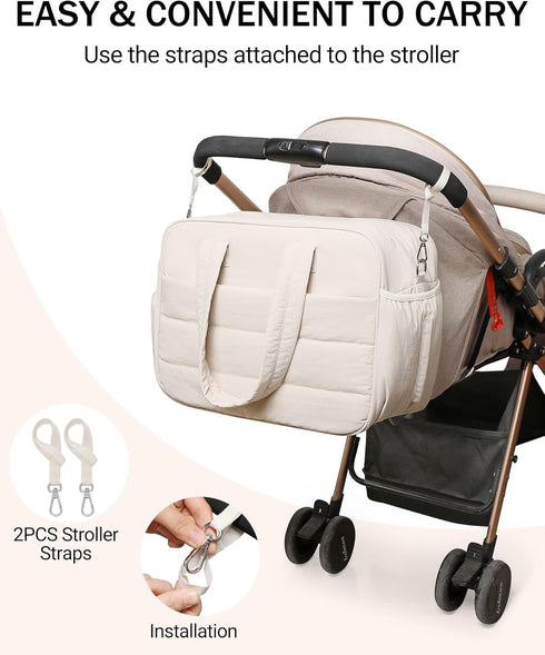 Puffer Quilted Diaper Tote with Breast Pump Compartment & Changing Pad