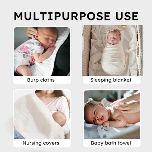 5 Pack Muslin Swaddle Blankets & Baby Burp Cloths, Soft & Breathable Cotton Baby Blankets, Receiving Blankets