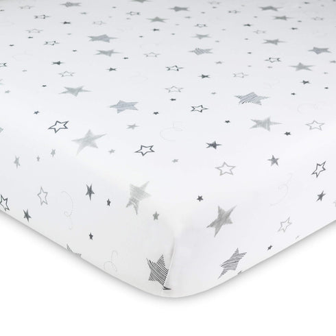 TL Care Fitted Crib Sheet 28" x 52", Soft Breathable Neutral Cotton Jersey Sheet with Super Stars for Crib and Toddler