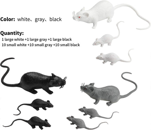 Boao 33 Pcs Plastic Fake Rat Toys, Realistic Halloween Pranks Mice Decorations for April Fools Day Party Supplies