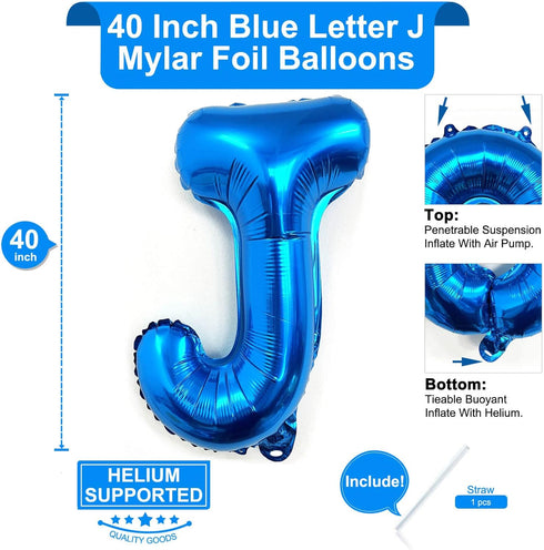Lovoir 40 Inch Large Blue Letter J Balloons, Jumbo Mylar Foil Helium Balloon for Birthday Party Decorations