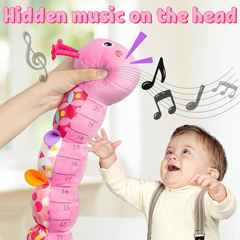 Baby Toys Musical Caterpillar,Infant Stuffed Animal Toys with Crinkle and Rattles,Soft Sensory Toys with Textures for Tummy Time Newborn Boys Girls 0 3 6 12 Months(Pink)