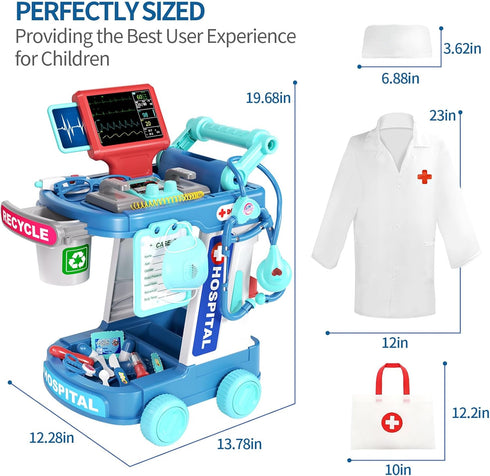 Doctor Kit for Kids - Pretend Doctor Playset with Cart and Stethoscope for Toddlers