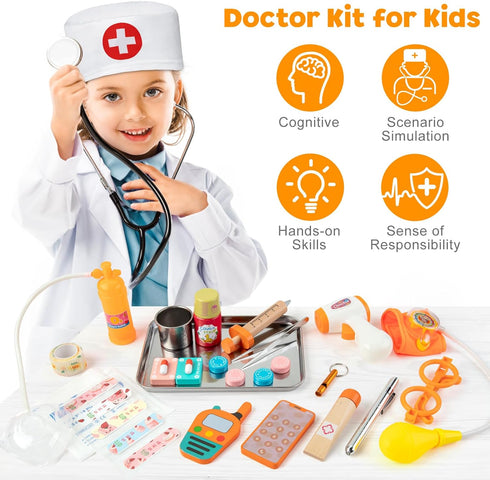 34 Playset 3-5 Doctor Kit for Kids, Pcs Kids Doctor kit for Toddlers with Medical Storage Bag & Real Stethoscope