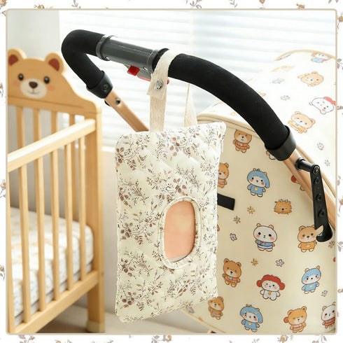 Generic Mommy Baby Wipe Holder, Floral Quilted Dispenser Pouch Portable Bag for Travel Stroller Daily Casual (Beige)
