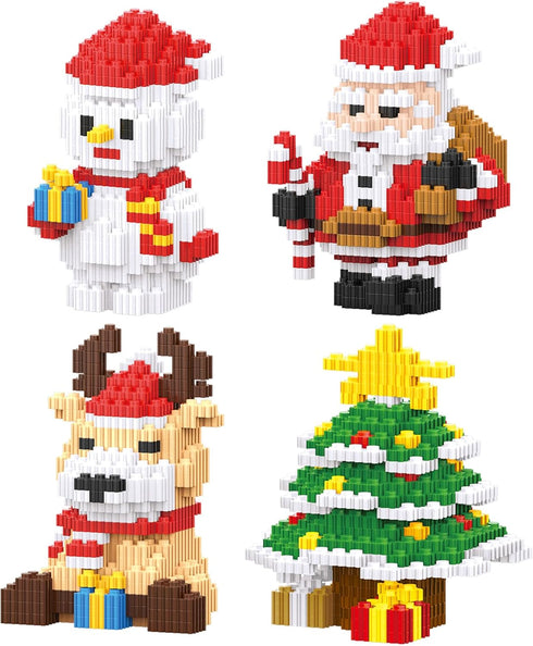 Christmas Building Blocks Sets 4 in 1, Compatible for Lego Micro Blocks, Holiday Present for Kids