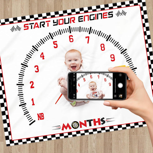 Racing Car Baby Monthly Milestone Blanket, Sports Nursery Blanket for Boys, 1 to 12 Months Photography Prop