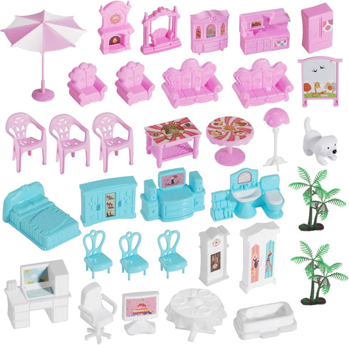 Doll House Set for Girls, Princess House Toys with 4 Dolls and 4-Story 11 Rooms for Kids