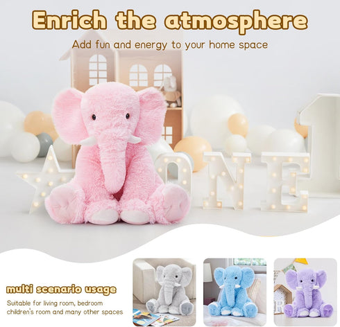 19.6 Inch Tezituor Plush Elephant Stuffed Animal Giant Pink Elephant Toys Soft & Cuddly Plush Animal Gift for Girls