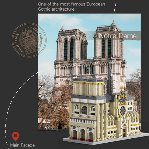 Set, 2908 GOTIMON Micro Mini Notre Dame Cathedral Building Block Famous Architecture, Pieces, Gifts for Kids and Adults