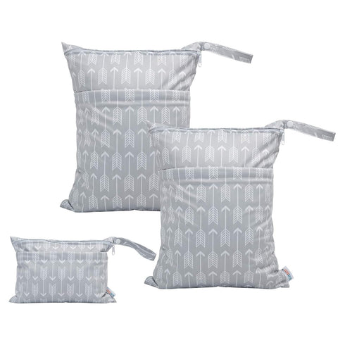 ALVABABY 3pcs Baby Cloth Diaper Wet/Dry Bags, Waterproof Reusable with Two Pockets for Travel, Beach, Pool