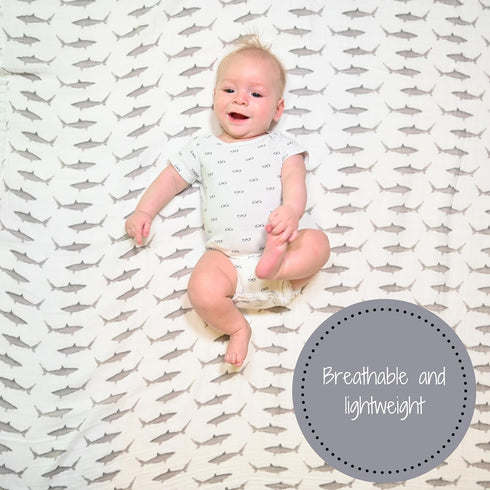 Swaddle Blanket, 100% Muslin Cotton, Newborn Nursery Essentials for Boys, Shark Print
