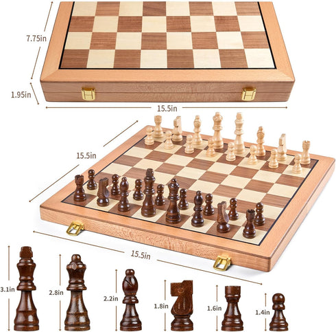 Set, 15 Inches Sets 2 Packed AMEROUS Magnetic Wooden Chess Handmade Wooden Folding Travel Chess Board Game