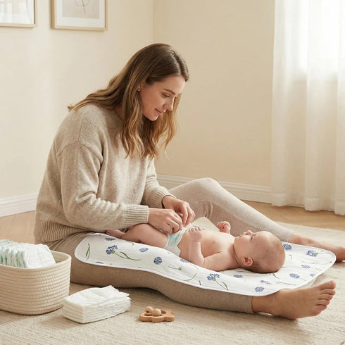 19.7"x25.6" 100% Baby Diaper Changing Pad, Waterproof Changing Pad Liners with Muslin Cotton Front Top and Leather