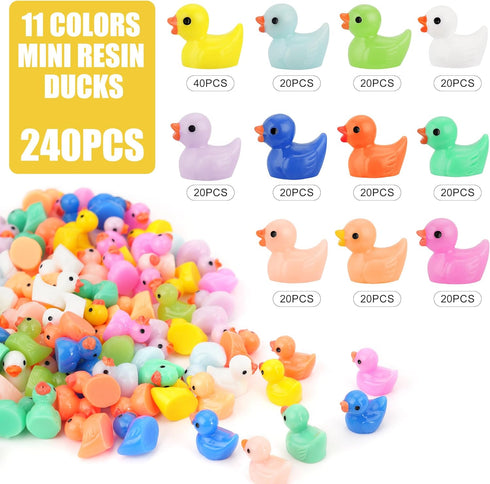 240 Pcs Mini Ducks Tiny Duck Figurines Bulk for Garden Micro Landscape, Mini Resin Ducks for Dollhouse Aquarium Potted Ornament Charms Party Toys DIY Craft Accessories