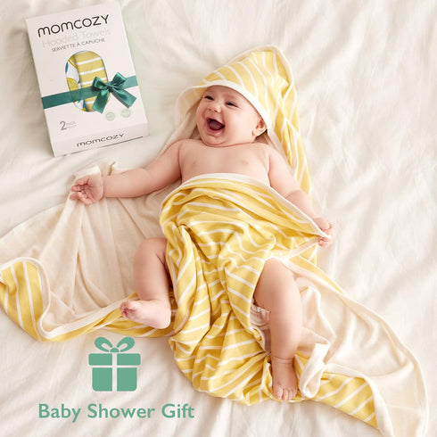 Momcozy 2 Pack Set 35 35 Inch, Hooded Baby Towel, Baby Bath Towel with Large X Super Soft Cotton and Hooded Towel