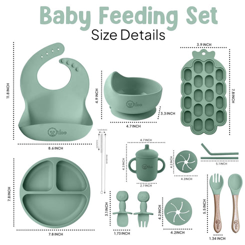 Set 15 Set Set 3M+ O'doe Baby Weaning Pcs Silicone Baby Feeding with Suction Plate, Bowl, Bib, Sippy Cup, Fruit Feeder