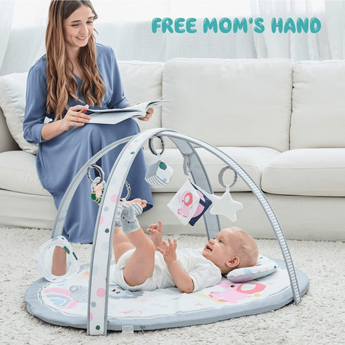 ZILLYBEE 2 7 1 Baby Play Mat, ibabejoy Stage-Based Play Gym with Machine Washable Mat Covers for Newborn to Toddler