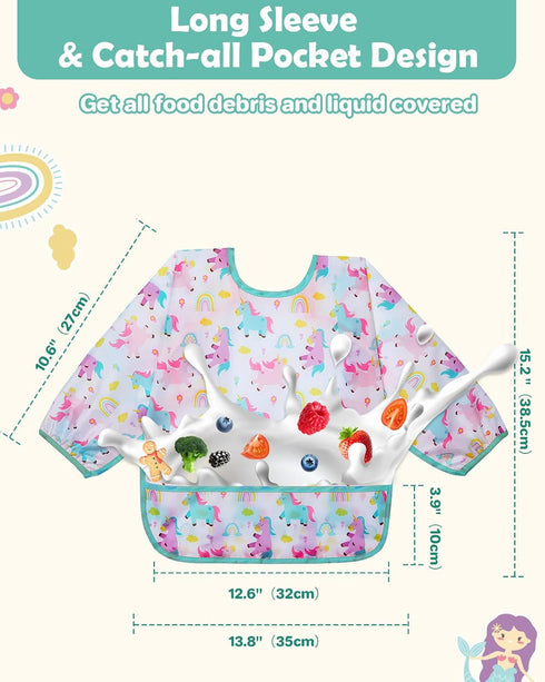 3 Pack 6-24 Lictin Baby Bibs for Boy or Girl, Cute Long Sleeve Bib, Waterproof Bibs for Toddlers,Adjustable Closure