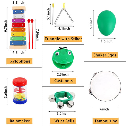 EASTROCK 13 Pcs Musical Instruments Set, Best Gifts for Children, Includes Tambourine, Xylophone, Egg Shakers