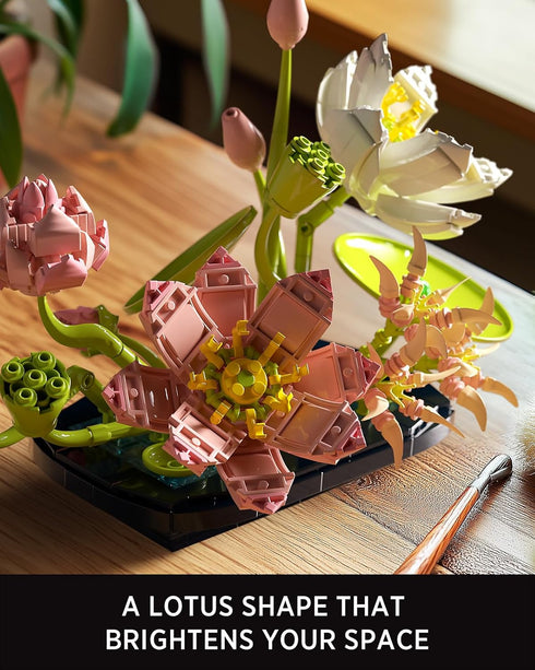 Set (506 NF10334) Nifeliz Lotus Flower Building for Adults, Botanical Decoration for Table or Office, A Nature-Inspired