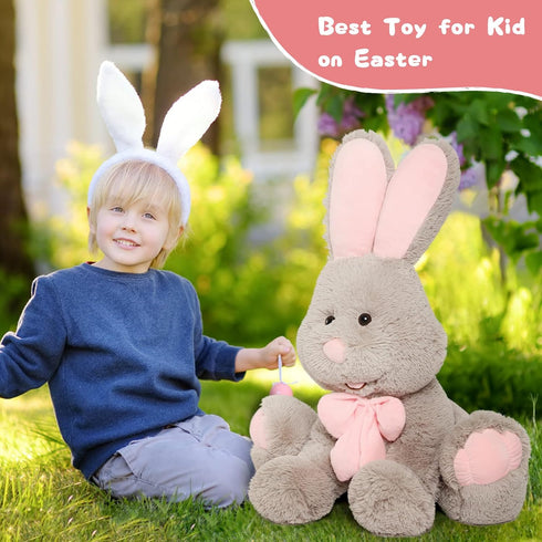MorisMos Giant Bunny Stuffed Animal, 31.5'' Large Grey Rabbit Plush Toy with Pink Ears, Ideal Gift for Cuddling