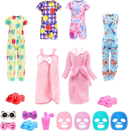 23 6 Sets 3 8 11.5 inch Pcs Doll Clothes and Accessories Including Bathrobes Pajamas, Towels, Headband, Slippers