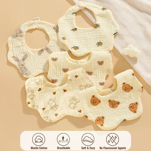 Unisex Muslin Baby Drooling Bibs - Soft & Absorbent Multi-Layer Bibs for Drooling and Teething Boys and Girls
