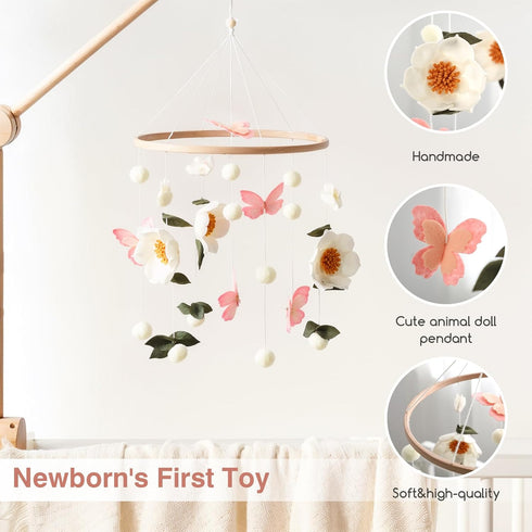 JolyRolyPal Baby Crib Mobile for Boys and Girls, Floral Mobile for Crib, Butterfly and Flower Nursery Decor, Crib