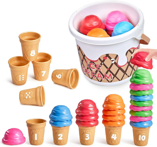 Ice Cream Preschool Learning Activities - Counting and Color Sorting Set for Kids Ages 3-5, 30PCS Math Toys