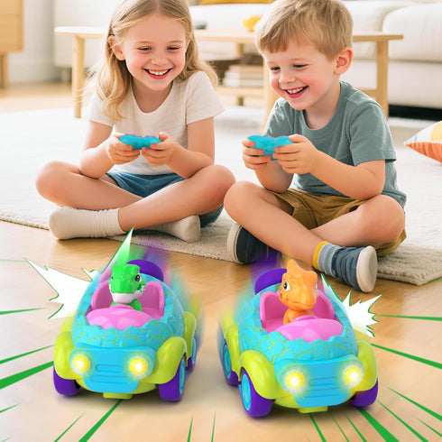2-4 2 3 4 Remote Control Car for Toddlers, Dinosaur Toys for Ages with Lights & Music, Rechargeable RC Car Birthday