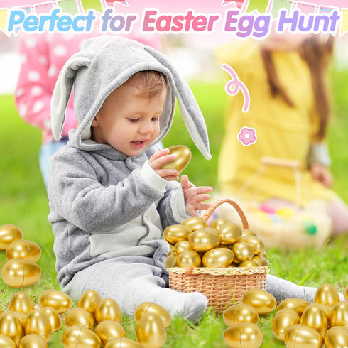 100Pcs, SevenQ Easter Eggs Empty Fillable Plastic Golden Eggs for Easter Basket Stuffers Fidget Toy Easter Gifts
