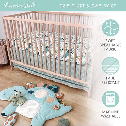 4 Tummy The Peanutshell Piece Nursery Bundle: Crib Sheet & Dinosaur Baby Time Mat & Nursery Decor & Dino Plush Security