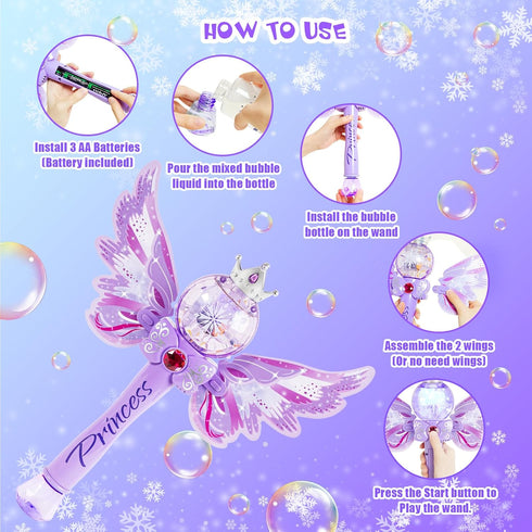 Magic Princess Bubble Wand Maker for Kids - Light Up & Music Automatic Bubble Machine, Birthday Gift