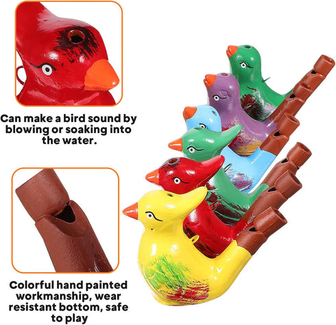 6 Pcs Ceramic Bird Whistle Set - Musical Educational Bird Call Whistles with Lanyards, Birthday Gifts