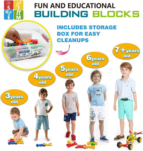 Stem Building Toys for Kids 3-8 Years Old, 125 Pieces Educational Building Blocks with Large Storage Box