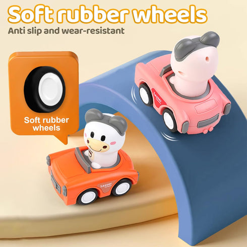 1-3, 1-2 Girl,1st Set 6-9-12-18 Press to Go Car Toys for Toddlers Animal Baby Car Toys for Years Old Boy Birthday Gift