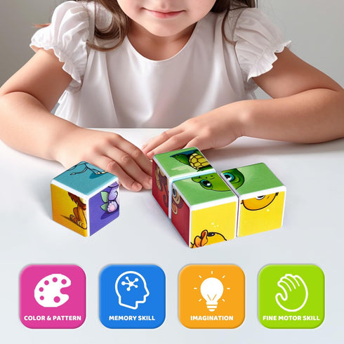 3D Magnetic Cubic Jigsaw Puzzle Toys for Toddlers, Large Building Blocks Cubes 1.65 Inches, Animal Theme