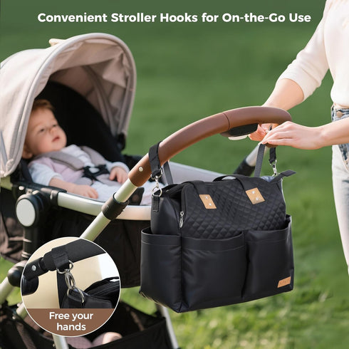 17 Lekebaby Diaper Bag Tote - Pockets Large Travel Diaper Waterproof Tote with Portable Changing Pad, Mom Crossbody