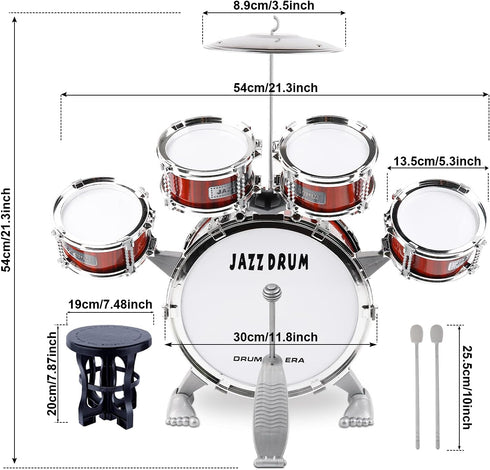 Set, 5 Set Kids Drum PCS Drums for Kids with Stool Mini Band Drum Musical Instruments Toys Birthday for Toddlers Boys