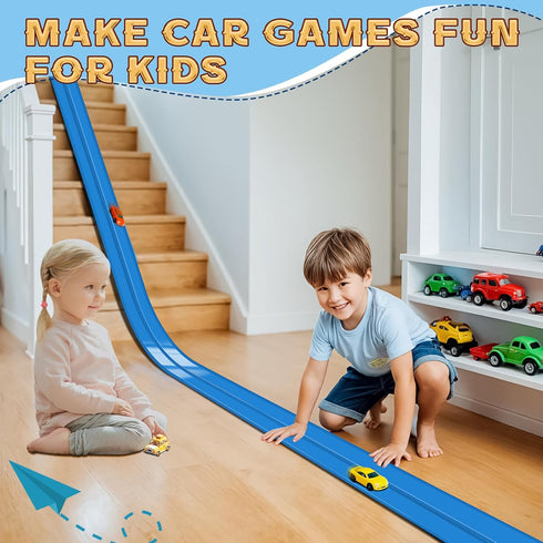 AQFR 15 Set, 3 1/64th Flex Track Ft Starter Flexible Race Car Ramp Track for Ages & Up with Suction Cups Compatible