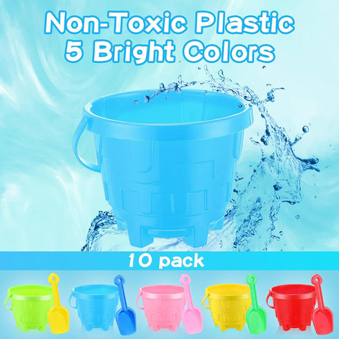 10 10 Set Summer Set 5.9 Inch Swimming Leitee Pcs Beach Sand Buckets and Pcs Sand Shovels for Kids Beach Toys Plastic