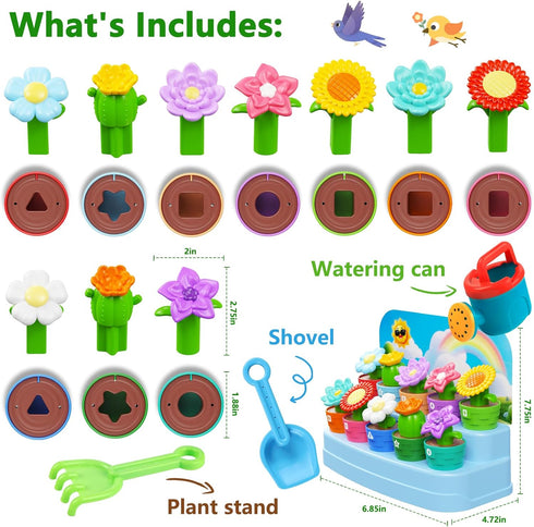 1-2 1 2 3 4 Montessori Toys for year old, Toddlers Outdoor & Indoor Gardening Toys with Watering Can, Shovel, Rake