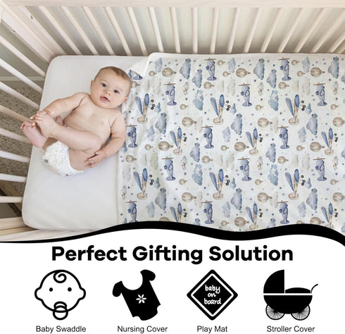 KuphiL10C 30x40 Plane Theme Cloud Hot Air Balloon Pattern Baby Crib Sheet, Diaper Changing Pad Cover, Flannel Throw