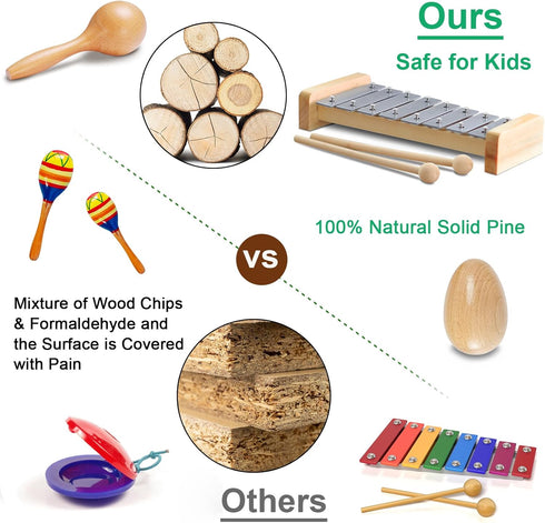 Set LOOIKOOS Toddler Musical Instruments International Natural Wooden Music for Toddlers and Kids - Eco Friendly