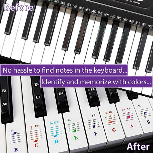QMG Colorful Piano Stickers for Keys, Removable for 49/61/76/88 Key Keyboard, No Residue, Kids Learning