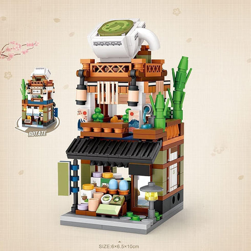 Japanese Street View Matcha Shop Building Kits, 379 PCS Modular House Mini DIY Model Set for Adults