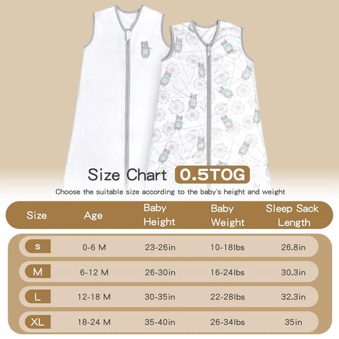 TILLYOU Sleep Sack 0-6 Months - 0.5 TOG Baby Wearable Blanket with 2-Way Zipper, 2 Pack, Bear & Dandelion